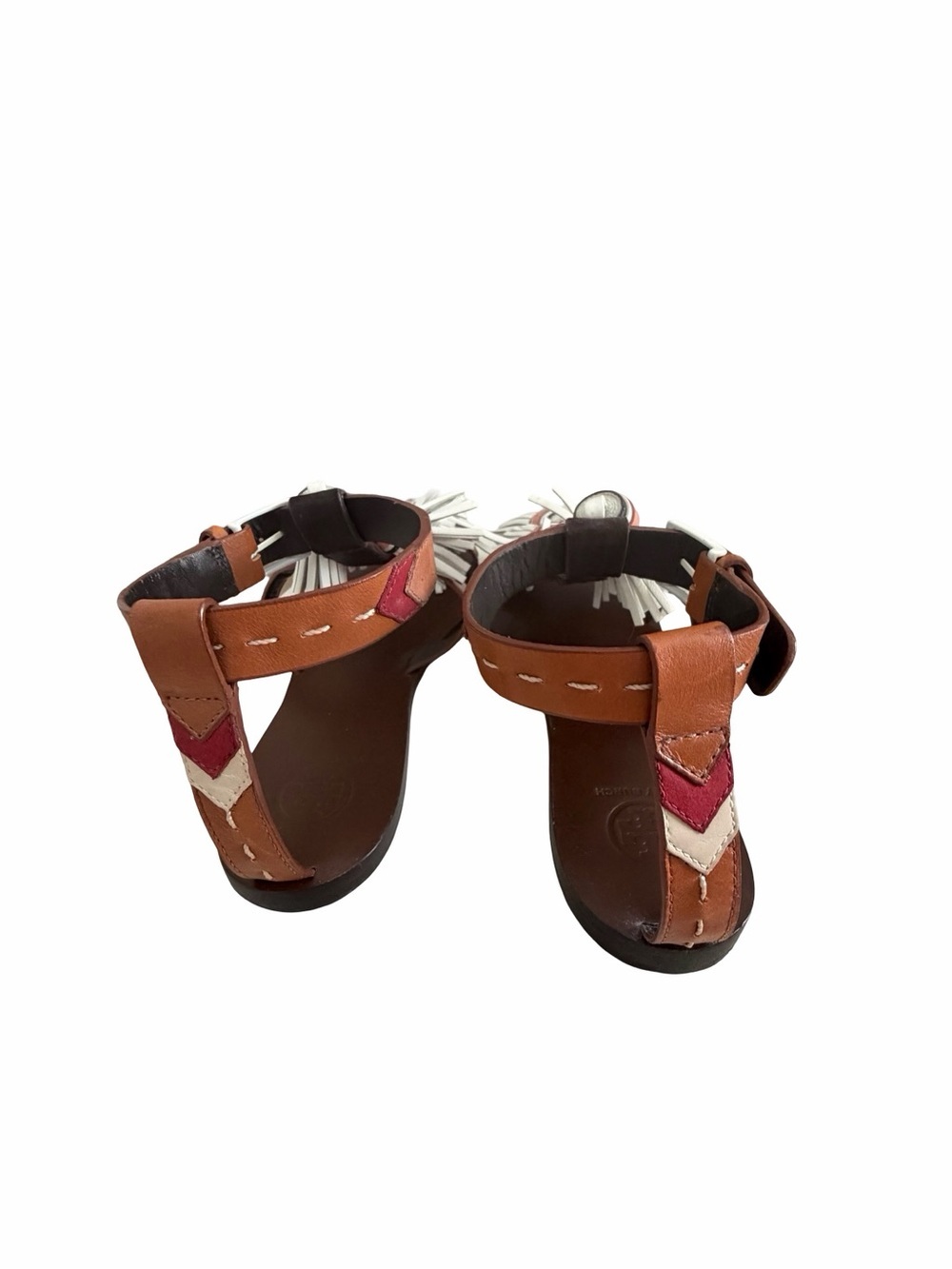 TORY BURCH Tassel Gladiator Leather Sandals Brown and White Sz 8M - Picture 6 of 6